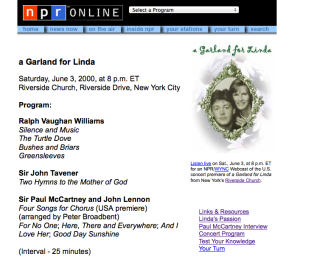 Paul McCartney Garland for Linda Live Broadcast Program - PT I
